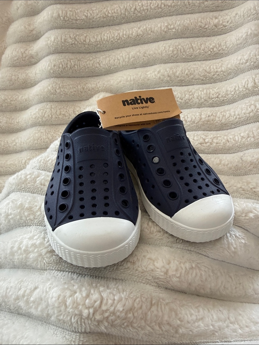 Native Kids Navy Slip-On Water Shoes with White Toe
